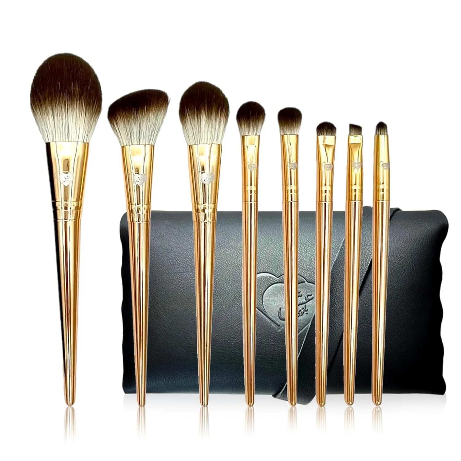 Delbar Gold Makeup Brushes by Lady of Eshgh | 8pc Full Face Makeup Brush Set with Travel Bag | Professional Make Up Brushes | Cruelty Free, Natural Hair-Like Bristles