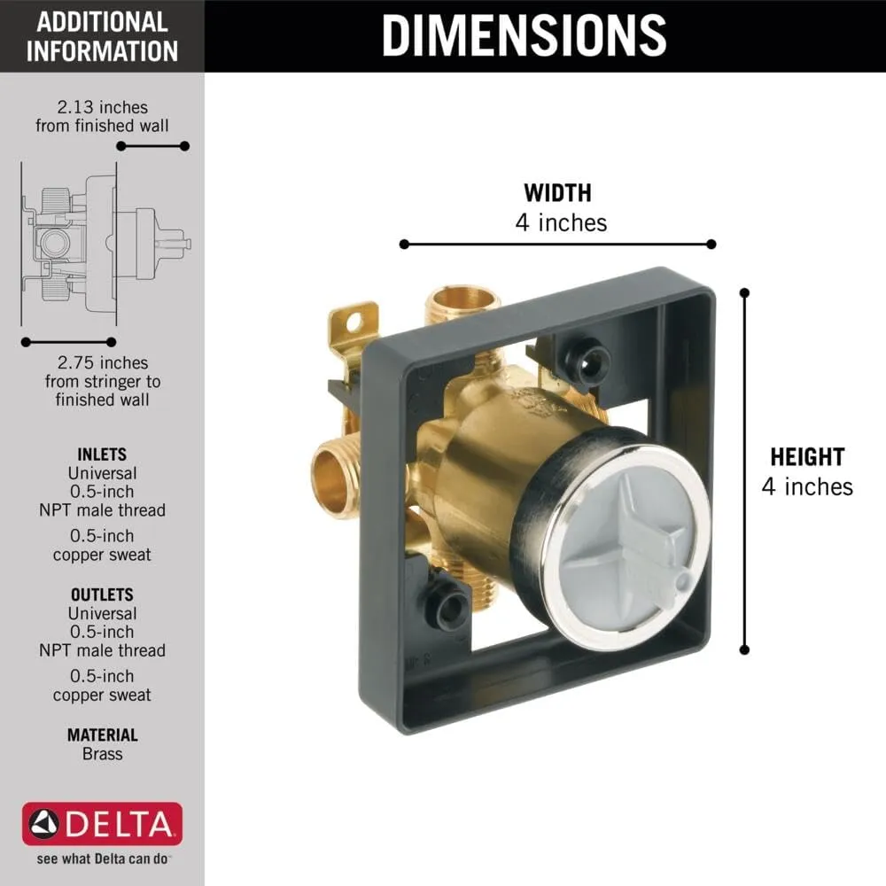 Delta Faucet R10000-UNBX MultiChoice Universal Tub and Shower Valve Body for Tub Faucet Trim Kits