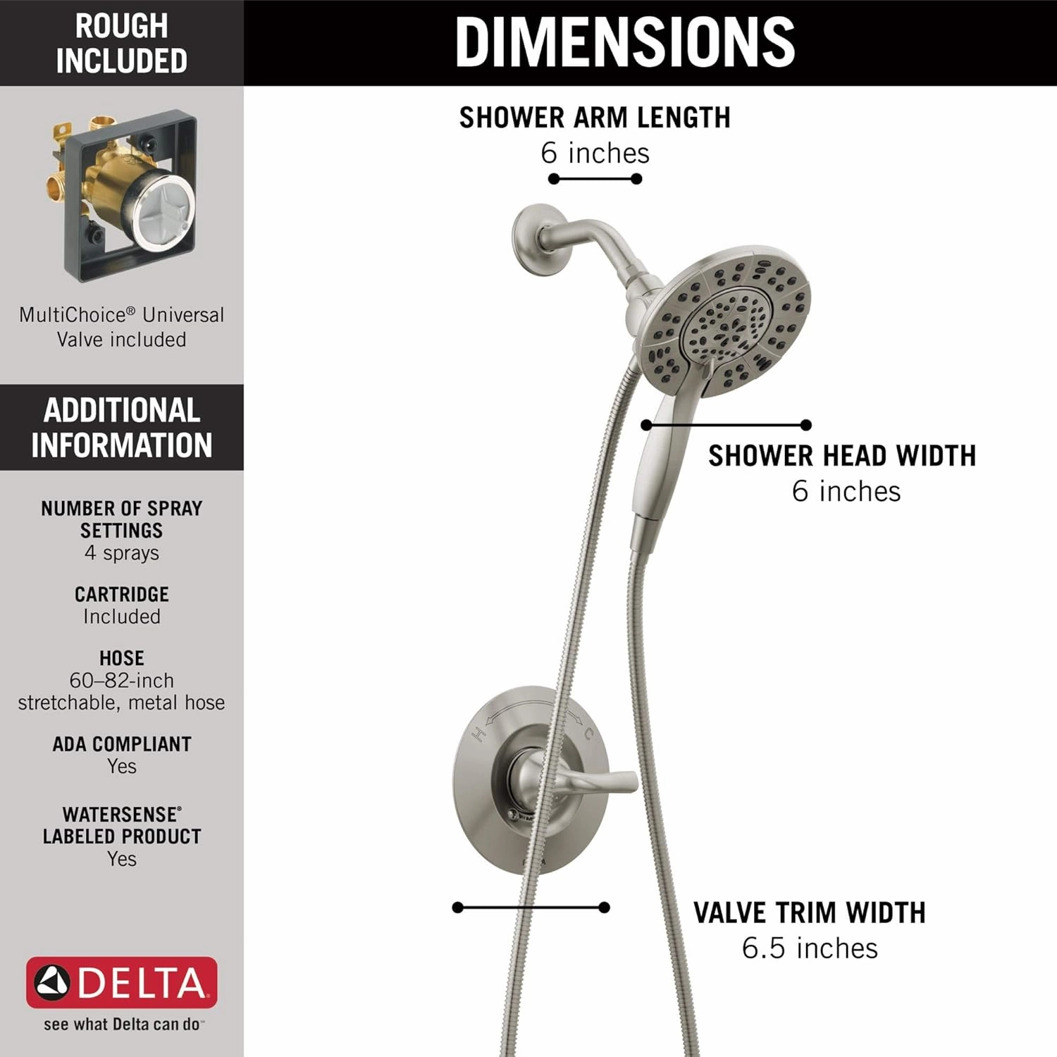 DELTA 142840-SP-I Arvo Tub Shower, SpotShield Brushed Nickel