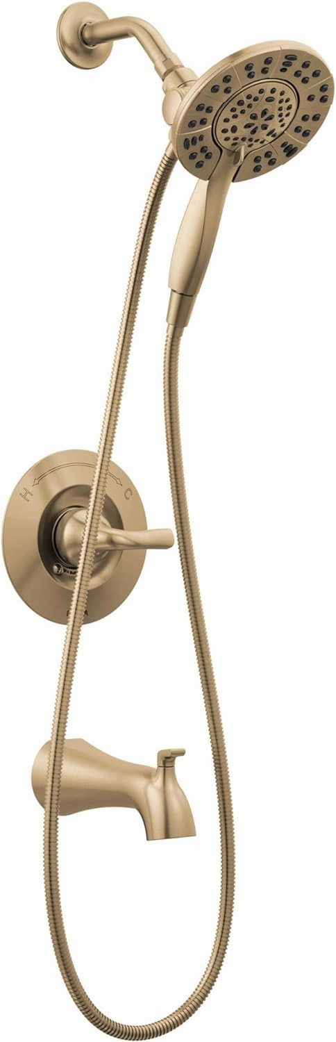 Delta Faucet Arvo 14 Series Single-Handle Tub and Shower Trim Kit, Shower Faucet with 4-Spray In2ition 2-in-1 Dual Hand Held Shower Head with Hose, Champagne Bronze 144840-CZ-I (Valve Included)