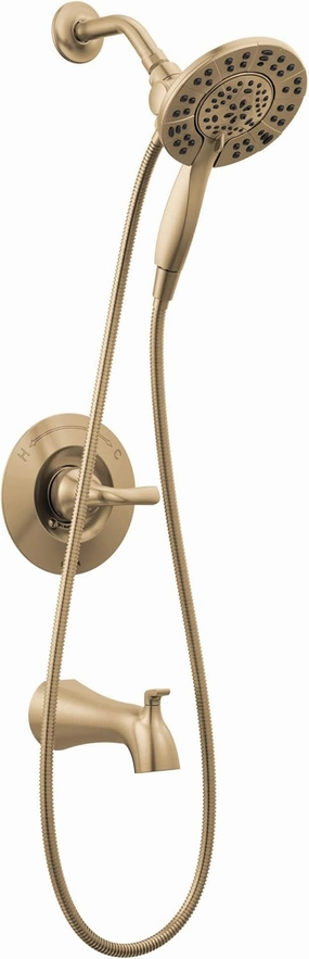 Delta Faucet Arvo 14 Series Single-Handle Tub and Shower Trim Kit, Shower Faucet with 4-Spray In2ition 2-in-1 Dual Hand Held Shower Head with Hose, Champagne Bronze 144840-CZ-I (Valve Included)