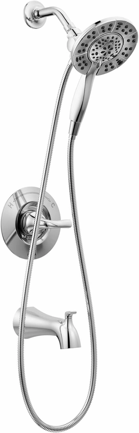 Delta Faucet Arvo 14 Series Single-Handle Tub and Shower Trim Kit, Shower Faucet with 4-Spray In2ition 2-in-1 Dual Hand Held Shower Head with Hose, Chrome 144840-I (Valve Included)
