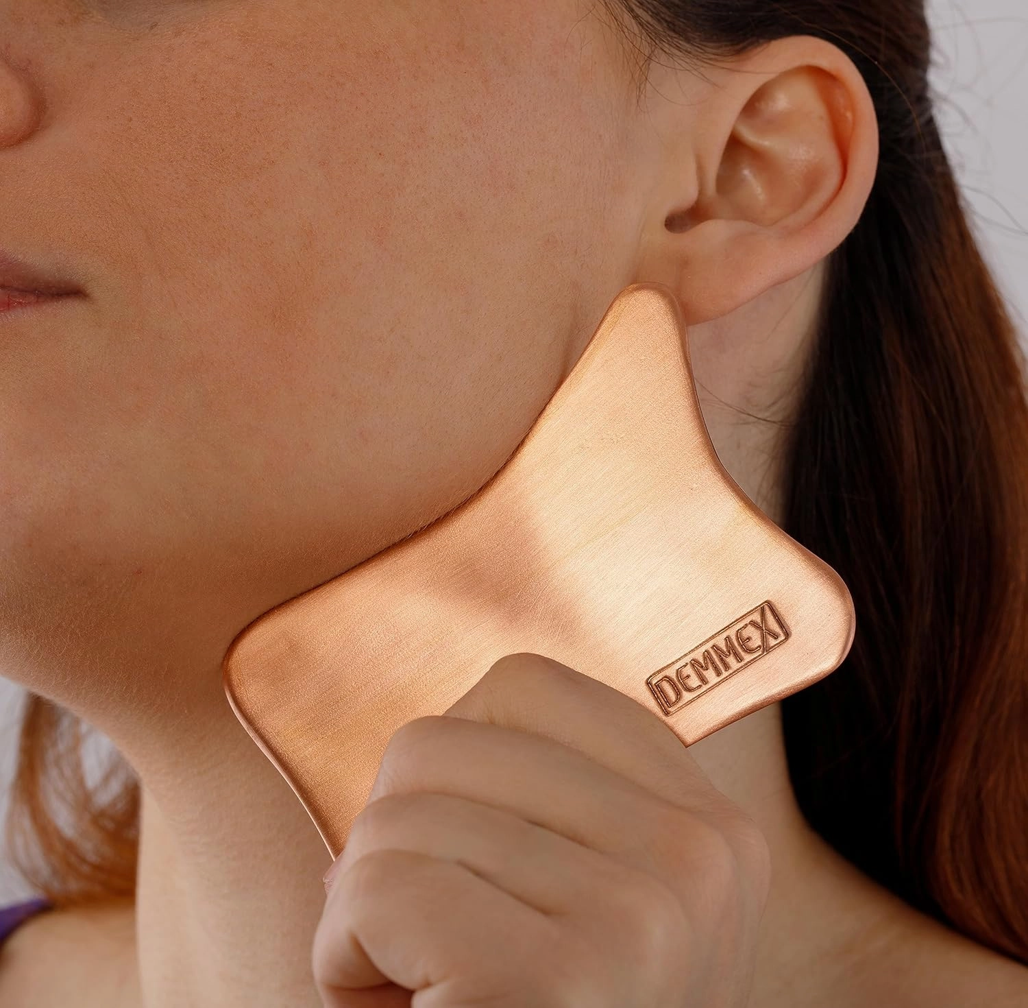 DEMMEX Pure Copper Face Massager, Gua Sha Facial Massage Tool, Dead Skin Scraper, 2mm Thick 100% Pure Uncoated Copper, Improve Blood Flow for Dark Circles, Remove Dead Skin, Handmade (Matte)