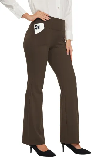 Desol Waterproof Fleece Lined Flare Leggings for Women,Yoga Pants with 4 Pockets,Thermal Work Pants for Winter