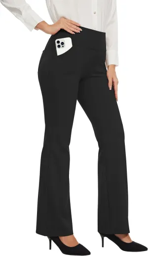 Desol Waterproof Fleece Lined Flare Leggings for Women,Yoga Pants with 4 Pockets,Thermal Work Pants for Winter