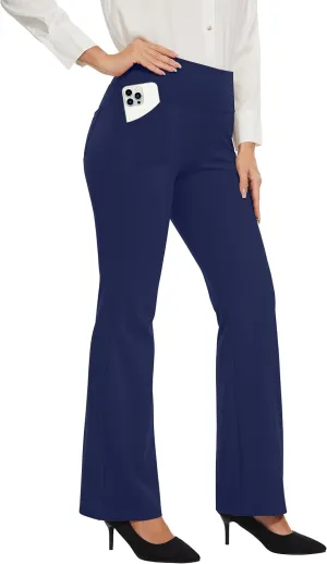 Desol Waterproof Fleece Lined Flare Leggings for Women,Yoga Pants with 4 Pockets,Thermal Work Pants for Winter