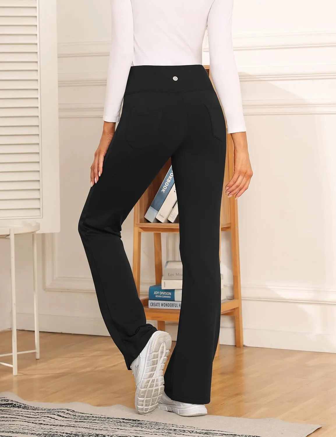 Desol Waterproof Fleece Lined Flare Leggings for Women,Yoga Pants with 4 Pockets,Thermal Work Pants for Winter