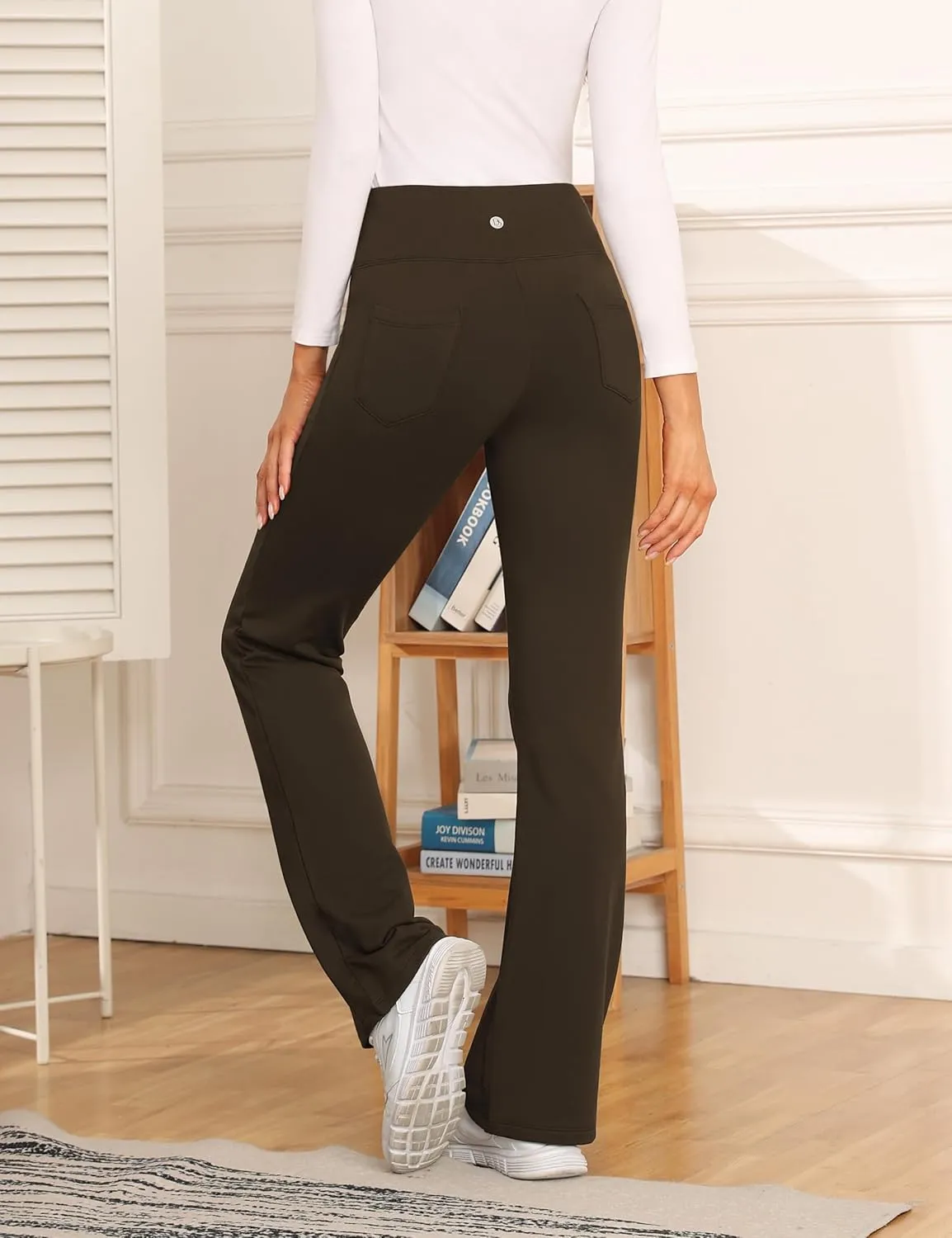 Desol Waterproof Fleece Lined Flare Leggings for Women,Yoga Pants with 4 Pockets,Thermal Work Pants for Winter