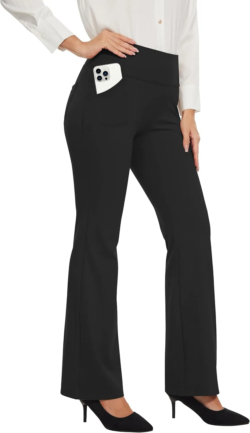 Desol Waterproof Fleece Lined Flare Leggings for Women,Yoga Pants with 4 Pockets,Thermal Work Pants for Winter