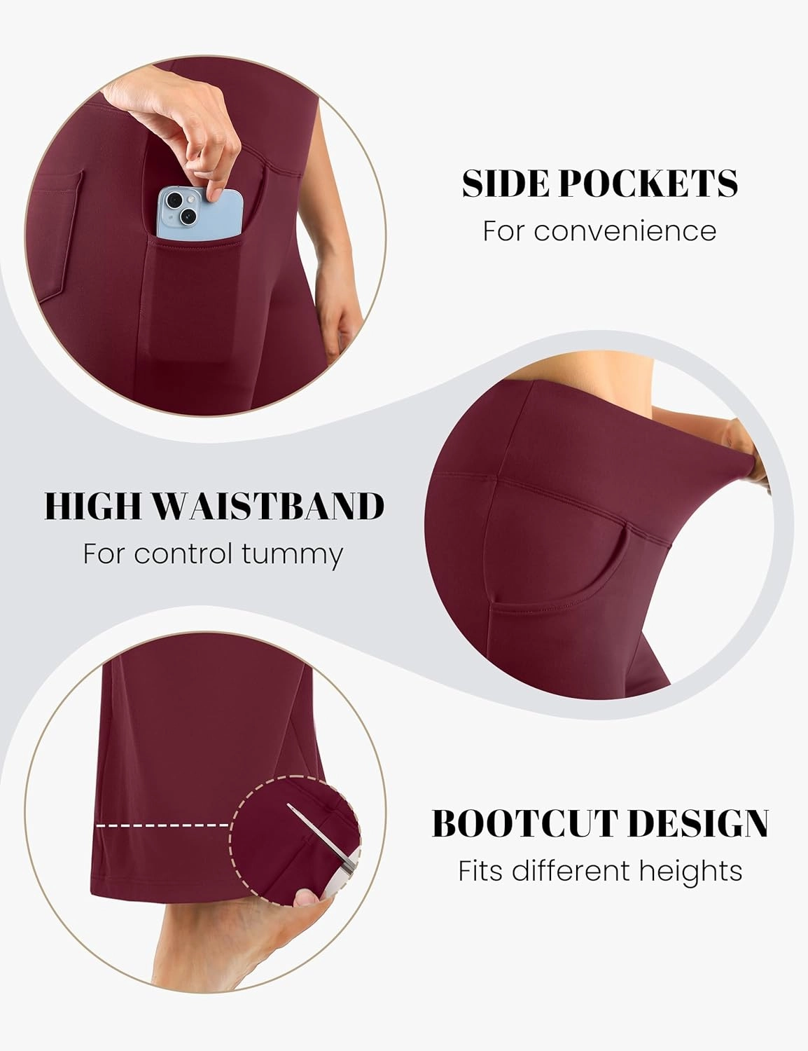 Desol Waterproof Fleece Lined Flare Leggings for Women,Yoga Pants with 4 Pockets,Thermal Work Pants for Winter