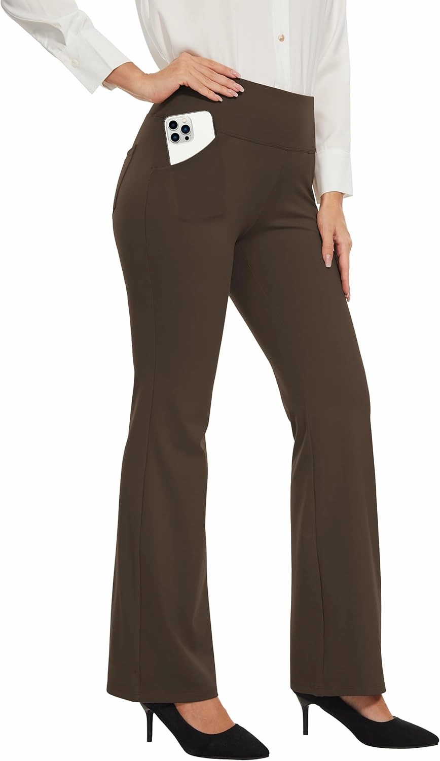 Desol Waterproof Fleece Lined Flare Leggings for Women,Yoga Pants with 4 Pockets,Thermal Work Pants for Winter