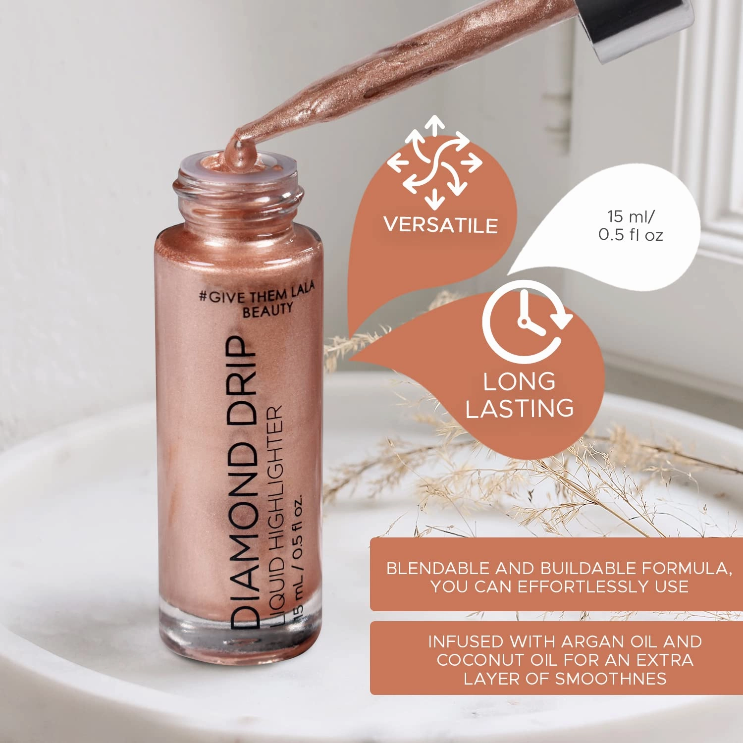Diamond Drip Liquid Highlighter By Give Them Lala- Highly Pigmented Shimmer Highlighter For Face & Chest- Illuminator Drops For Diamond Sparkle- Glow Drops For Dewy Foundation, Cruelty-Free (Girl's Best Friend)