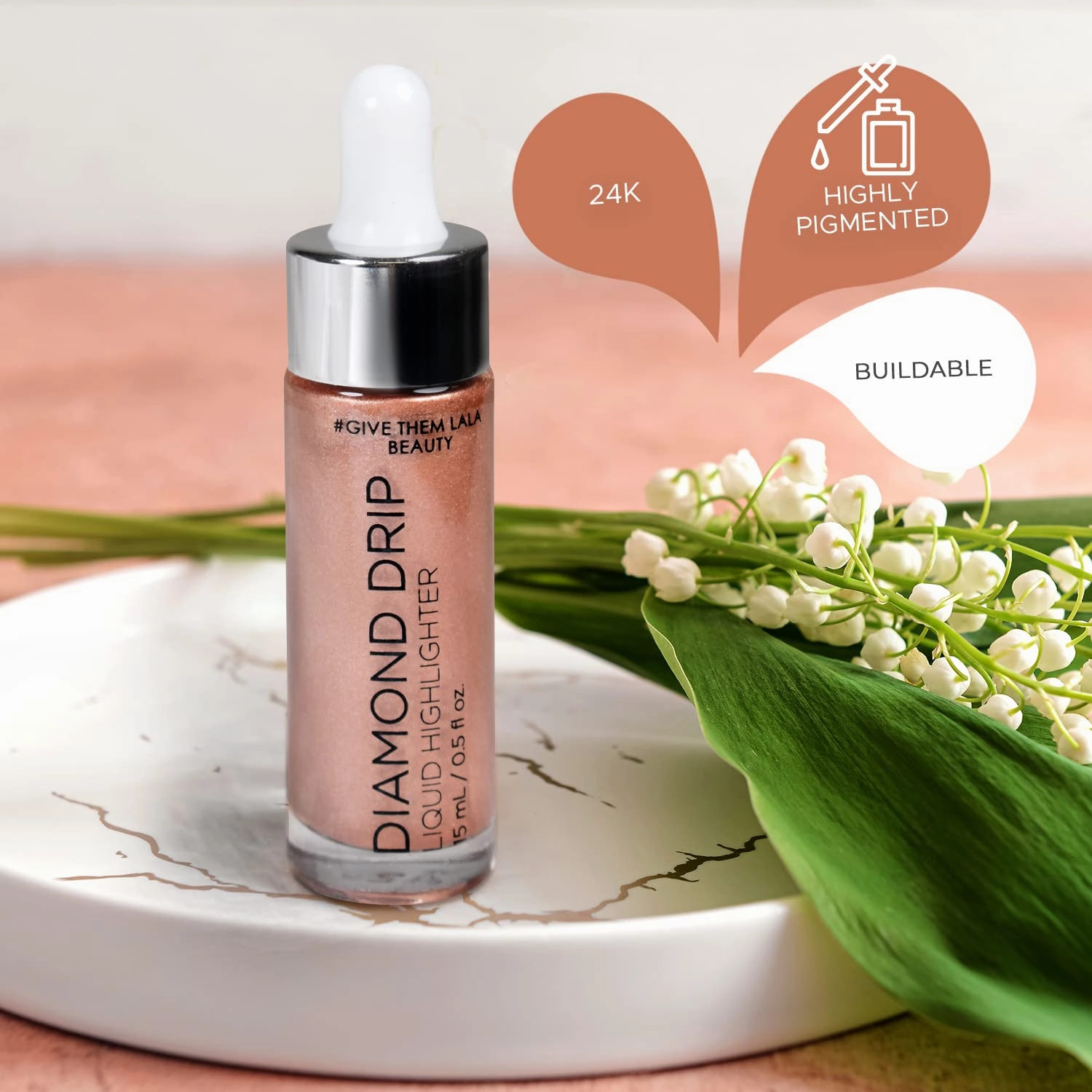 Diamond Drip Liquid Highlighter By Give Them Lala- Highly Pigmented Shimmer Highlighter For Face & Chest- Illuminator Drops For Diamond Sparkle- Glow Drops For Dewy Foundation, Cruelty-Free (Girl's Best Friend)