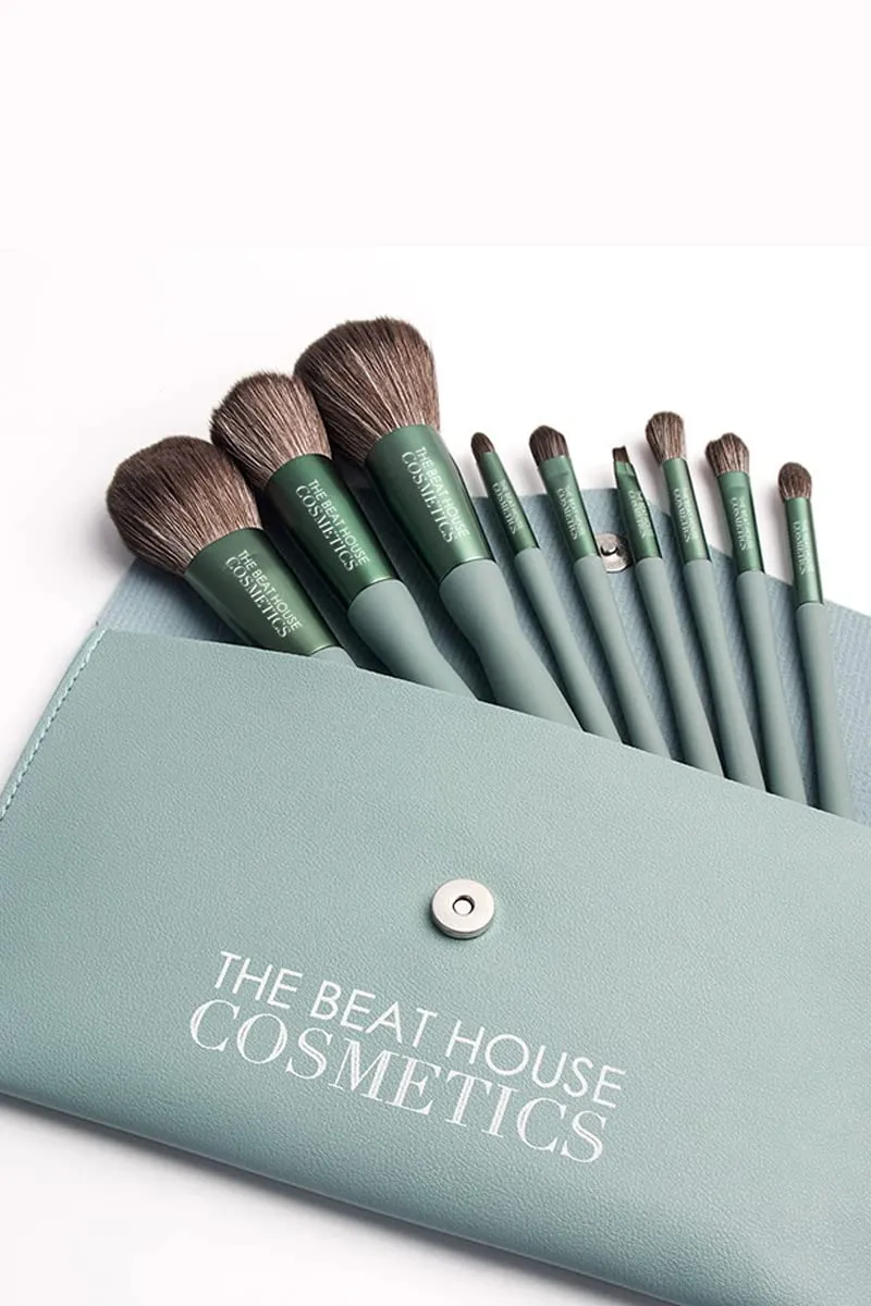 DIAMONDS R 4EVER 9 PIECE LUXURY BRUSH SET (All About Them Benjamins) Green | Premium Synthetic Brush Set | Powder Foundation Contour Blush Concealer Eye Shadow Blending Liner Make Up Brush Kit