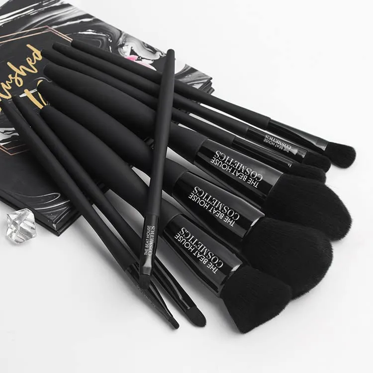 DIAMONDS R 4EVER 9 PIECE LUXURY MAKE UP BRUSH SET (Black Magic) Black | Premium Synthetic Brush Set | Powder Foundation Contour Blush Concealer Eye Shadow Blending Liner Make Up Brush Kit