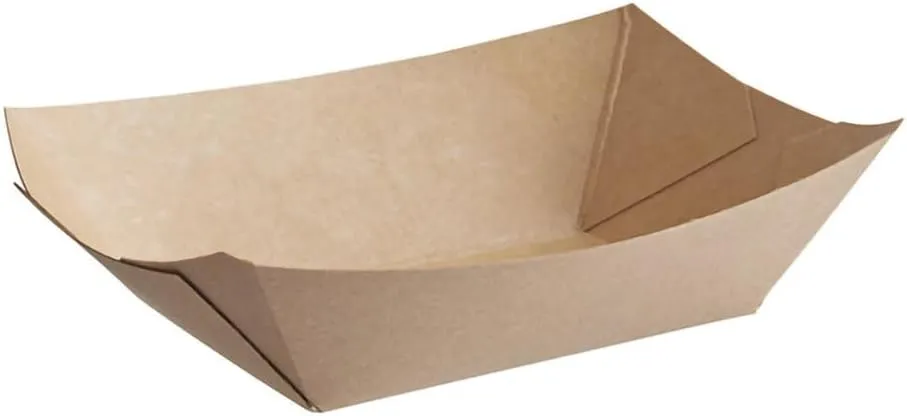 Disposable Kraft Paper Food Trays, 5 Lb Kraft Food Large Serving Boats, Brown, Grease Resistant, Waffles, French Fries, Nachos, Tacos, Take Out, Food Trucks, Concession, 9.5 x 4.2 Inch (3LB) (100)
