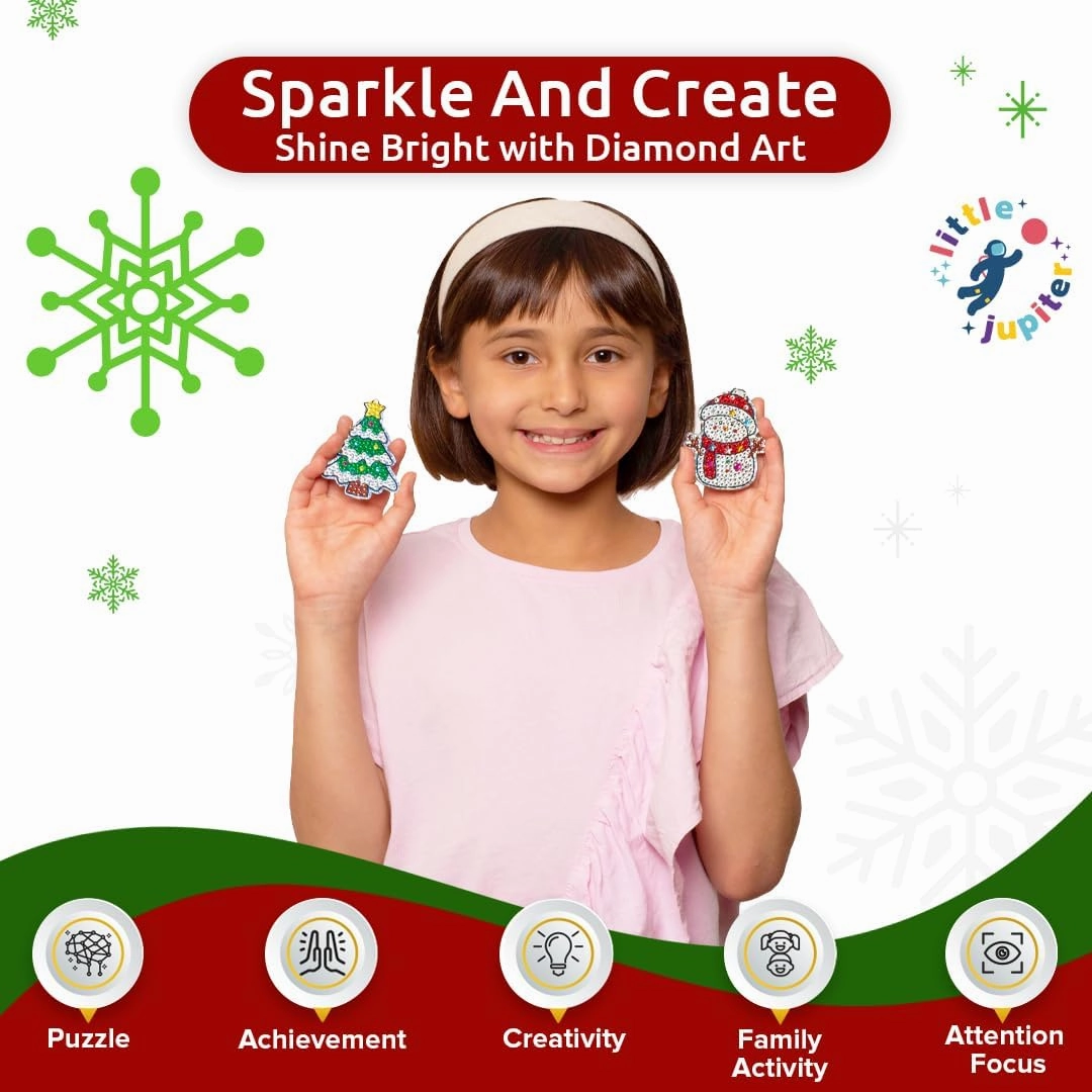 DIY Magnet & Diamond Art Christmas Ornaments for Kids Set - Makes 8pcs - Christmas Crafts for Kids - Diamond Art Kits for Kids - Kids Diamond Art Kits - Christmas Ornament Kits -Ornament Kit