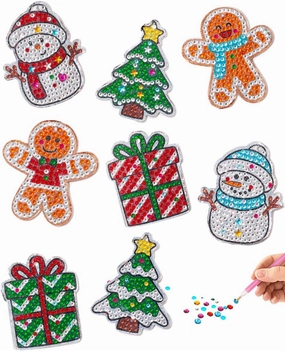 DIY Magnet & Diamond Art Christmas Ornaments for Kids Set - Makes 8pcs - Christmas Crafts for Kids - Diamond Art Kits for Kids - Kids Diamond Art Kits - Christmas Ornament Kits -Ornament Kit