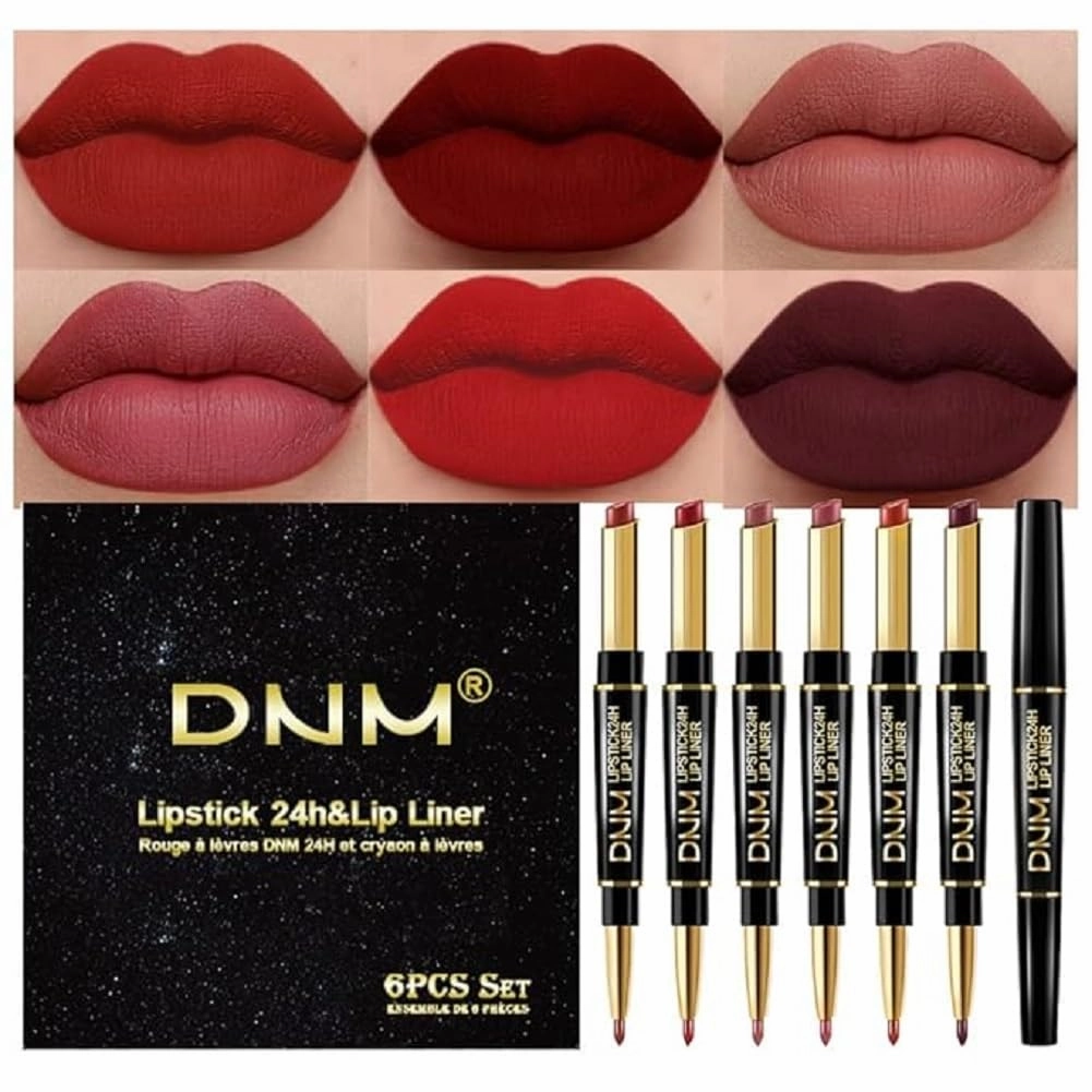 DNM Double head Lip Liner Pearl matte color developing waterproof lip liner (6pcs set 2)