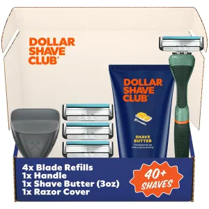 Dollar Shave Club | The Member Exclusive Shave Set | 4 Swift Rinse Refill Cartridges, 1 Handle (Green), 1 Shave Butter 3 ounce, 1 Razor Cover