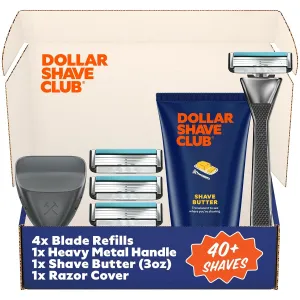 Dollar Shave Club | The VIP Shave Set | 4 Swift Rinse Refill Cartridges, 1 Heavy Metal Handle, 1 Shave Butter 3 ounce, 1 Razor Cover