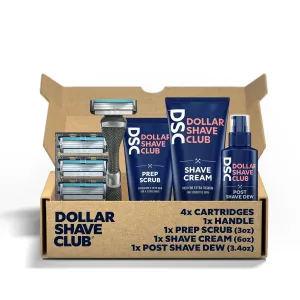Dollar Shave Club Ultimate Set | 4 Swift Rinse Refill Cartridges, 1 Handle, 1 Prep Scrub 3 oz, 1 Shave Cream 6 oz, 1 Post Shave Dew 3.4 oz