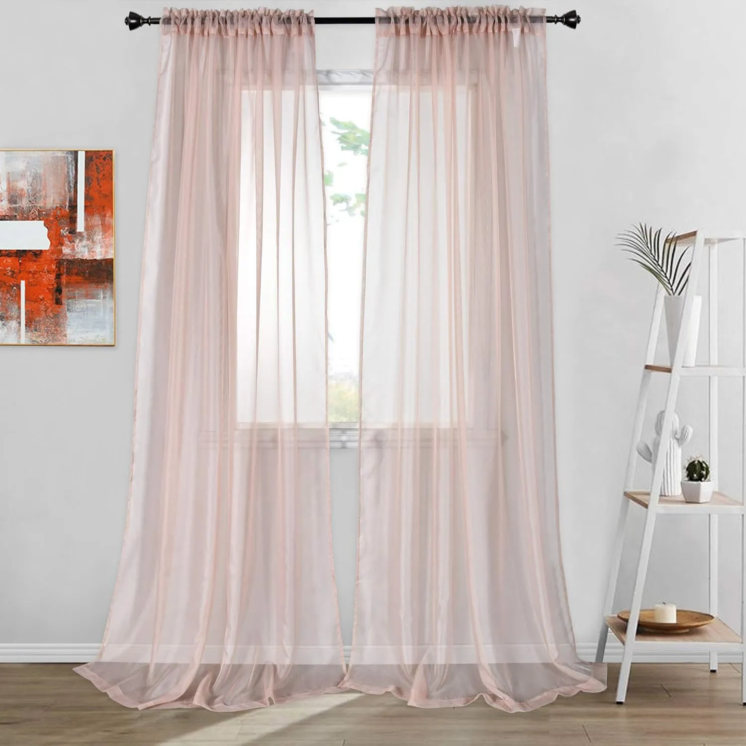 DONREN 2 Panels Solid Color Blush Pink Sheer Curtains Elegant Rod Pocket Window Voile Panels Drapes for Bedroom Living Room (52X95 Inches)