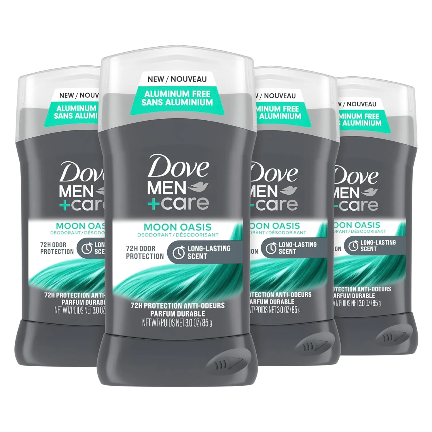 Dove Men Care Aluminum-Free Deodorant Moon Oasis 4 Count for a Long-Lasting Scent, with 72H Odor Protection, 3.0 oz