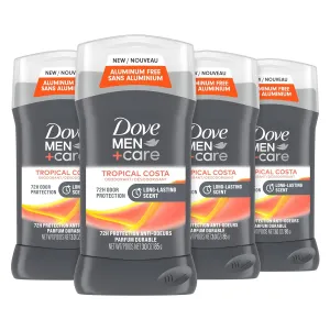 Dove Men Care Aluminum-Free Deodorant Tropical Costa 4 Count for a Long-Lasting Scent, with 72H Odor Protection, 3.0 oz