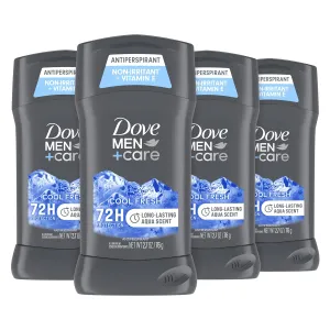 Dove Men Care Antiperspirant Deodorant Cool Fresh 4 Count for a Long-Lasting Aqua Scent, with 72H Protection, 2.7 oz