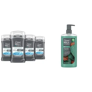 Dove Men   Care Clean Comfort Deodorant Stick 4 Count Bundle with Eucalyptus   Cedar Oil Body Wash 26 oz