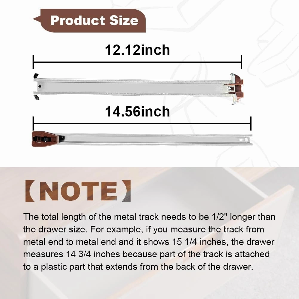 Drawer Slides Center Track for Kenlin Rite-Trak II Rails Kit, 14 Inch Drawer Metal Slides with Stop & Roller, Replacement for Dresser Nightstand Wardrobe Cabinet Drawer Tracks and Rails Kits (1 Pack)