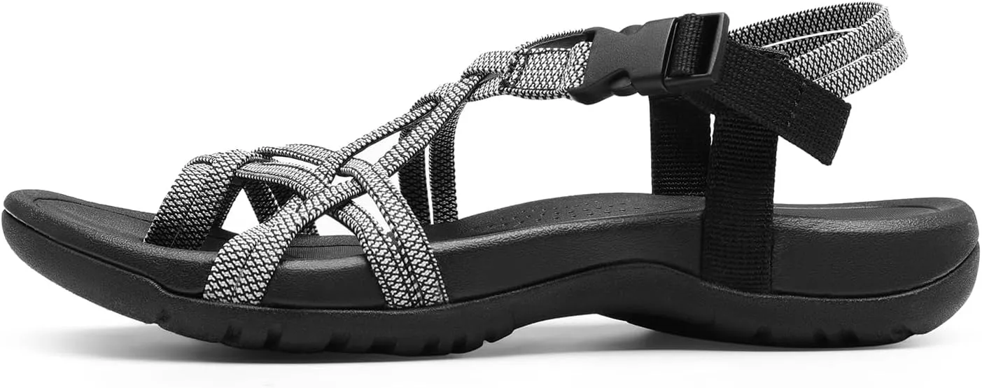DREAM PAIRS Women's Comfort Walking Sport Athletic Sandals With Arch Support Elastic Strap Casual Hiking Outdoor Beach Summer Shoes
