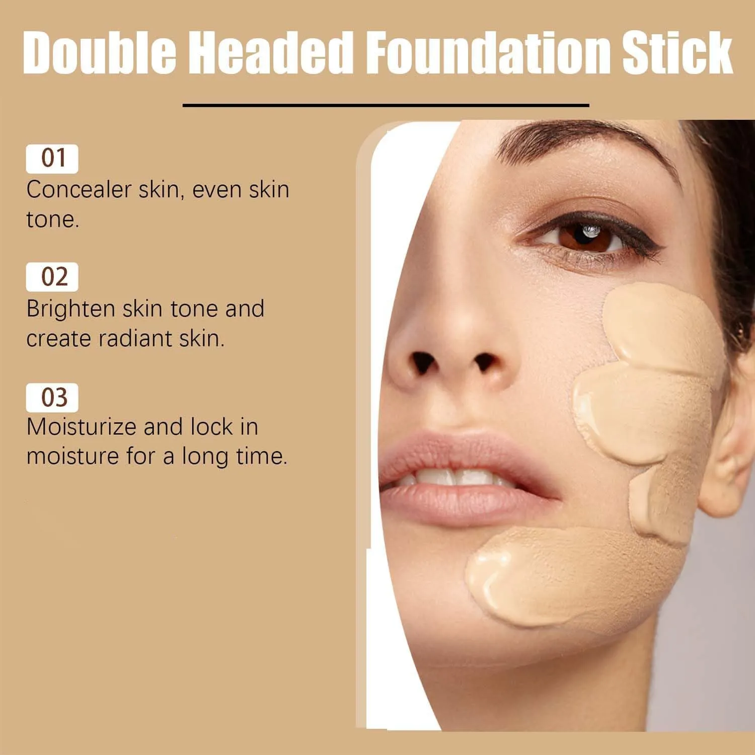 Dual Ended Eraser Foundation Stick,3 in 1-Luxury Anti-Wrinkle Foundation Stick,2 in 1 Double Head Tinted Moisturizer FoundationStick,Multiuse Foundation Makeup with Brush,Flawless Eraser (Natural*2)