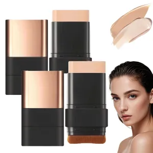 Dual Ended Eraser Foundation Stick,3 in 1-Luxury Anti-Wrinkle Foundation Stick,2 in 1 Double Head Tinted Moisturizer FoundationStick,Multiuse Foundation Makeup with Brush,Flawless Eraser (Natural*2)