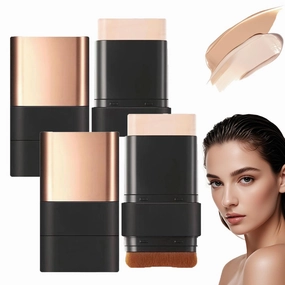 Dual Ended Eraser Foundation Stick,3 in 1-Luxury Anti-Wrinkle Foundation Stick,2 in 1 Double Head Tinted Moisturizer FoundationStick,Multiuse Foundation Makeup with Brush,Flawless Eraser (Ivory*2)