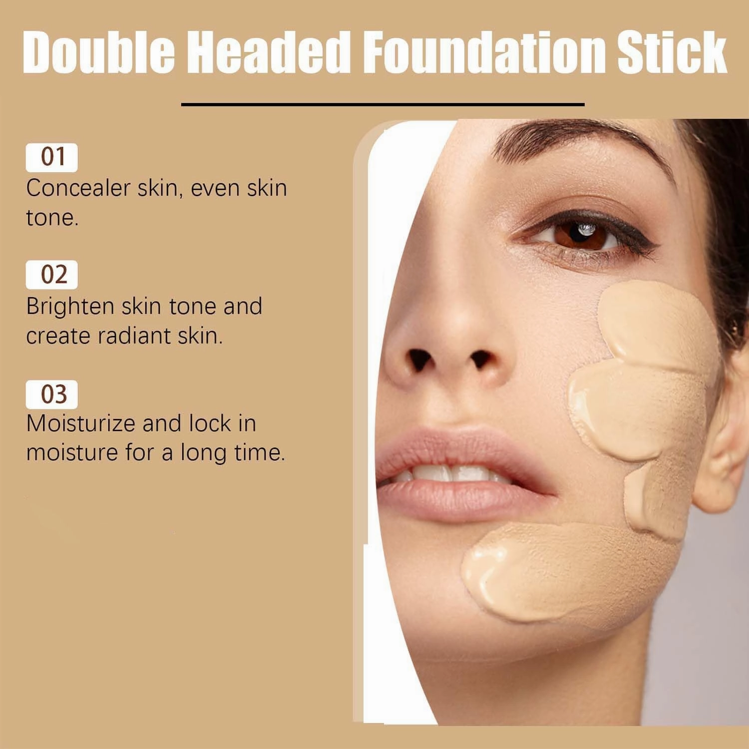 Dual Ended Eraser Foundation Stick,3 in 1-Luxury Anti-Wrinkle Foundation Stick,2 in 1 Double Head Tinted Moisturizer FoundationStick,Multiuse Foundation Makeup with Brush,Flawless Eraser (Ivory*2)