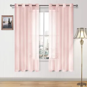 DWCN Blush Pink Sheer Curtains Bedroom Curtains Faux Linen Voile Sheer Drapes Grommet Top Window Curtain Panel 52 x 63 inches Long,Set of 2 Panels
