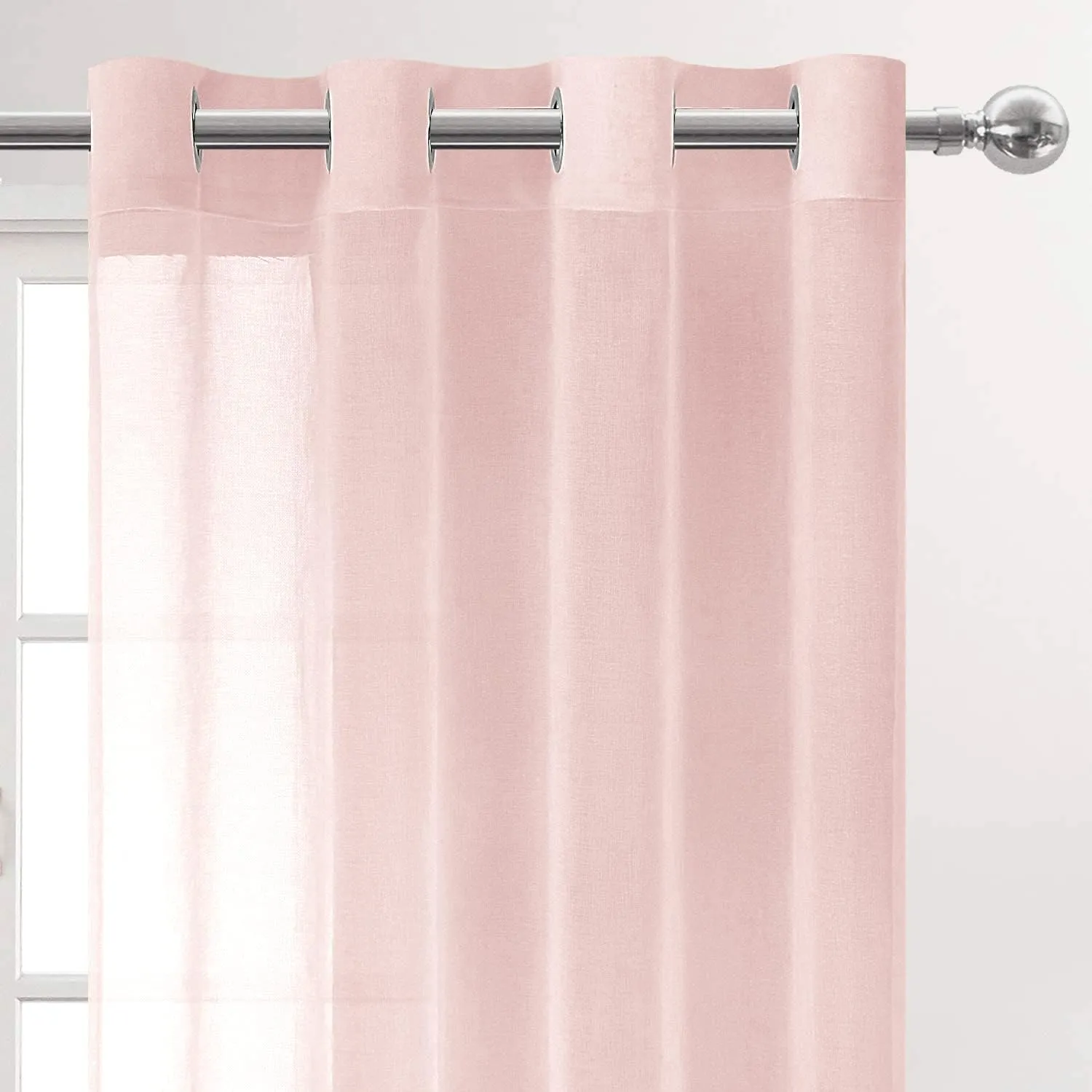 DWCN Blush Pink Sheer Curtains Bedroom Curtains Faux Linen Voile Sheer Drapes Grommet Top Window Curtain Panel 52 x 63 inches Long,Set of 2 Panels