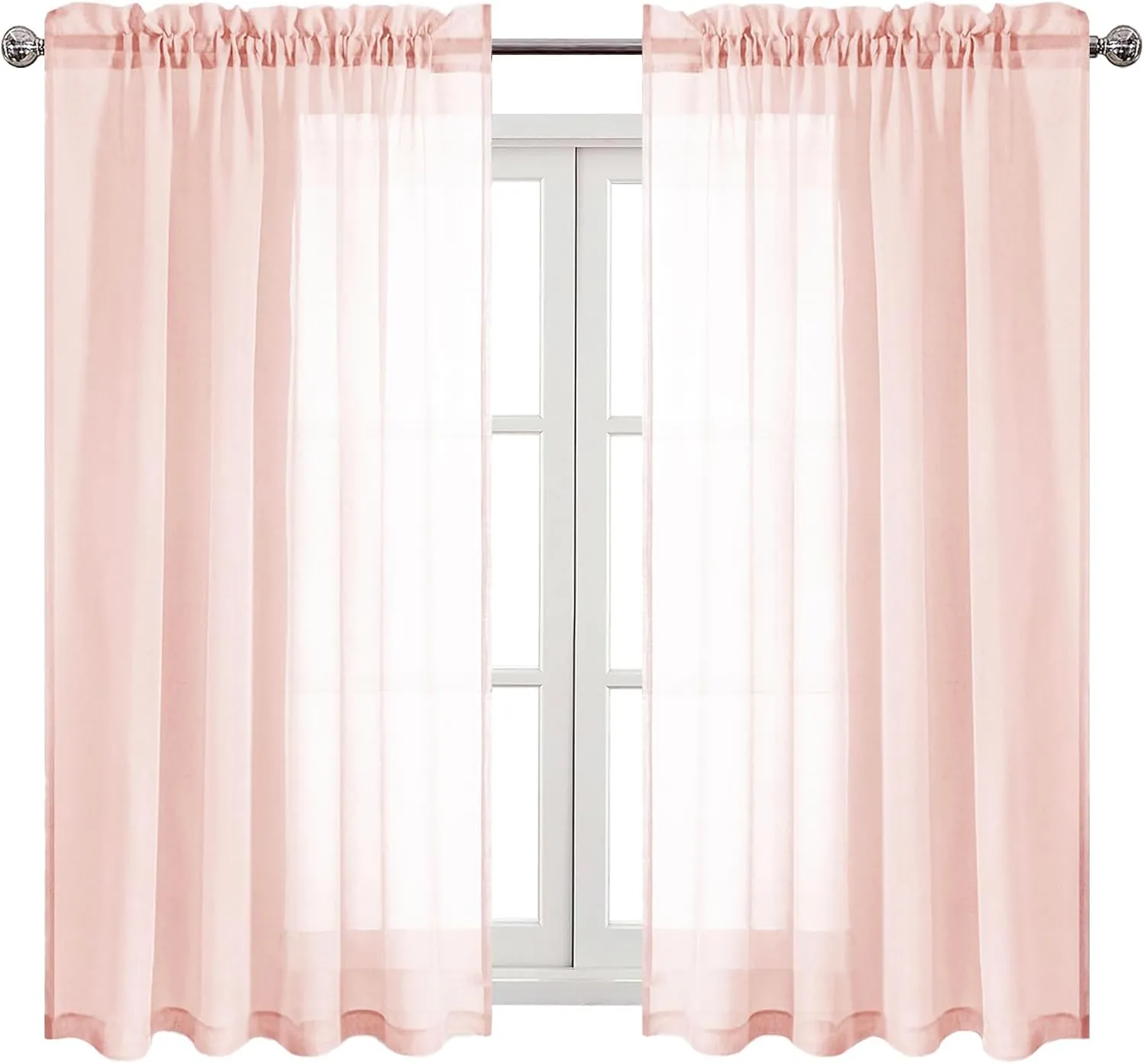 DWCN Blush Pink Sheer Curtains Semi Transparent Voile Rod Pocket Curtains for Bedroom and Living Room, 52 x 54 inches Long, Set of 2 Panels