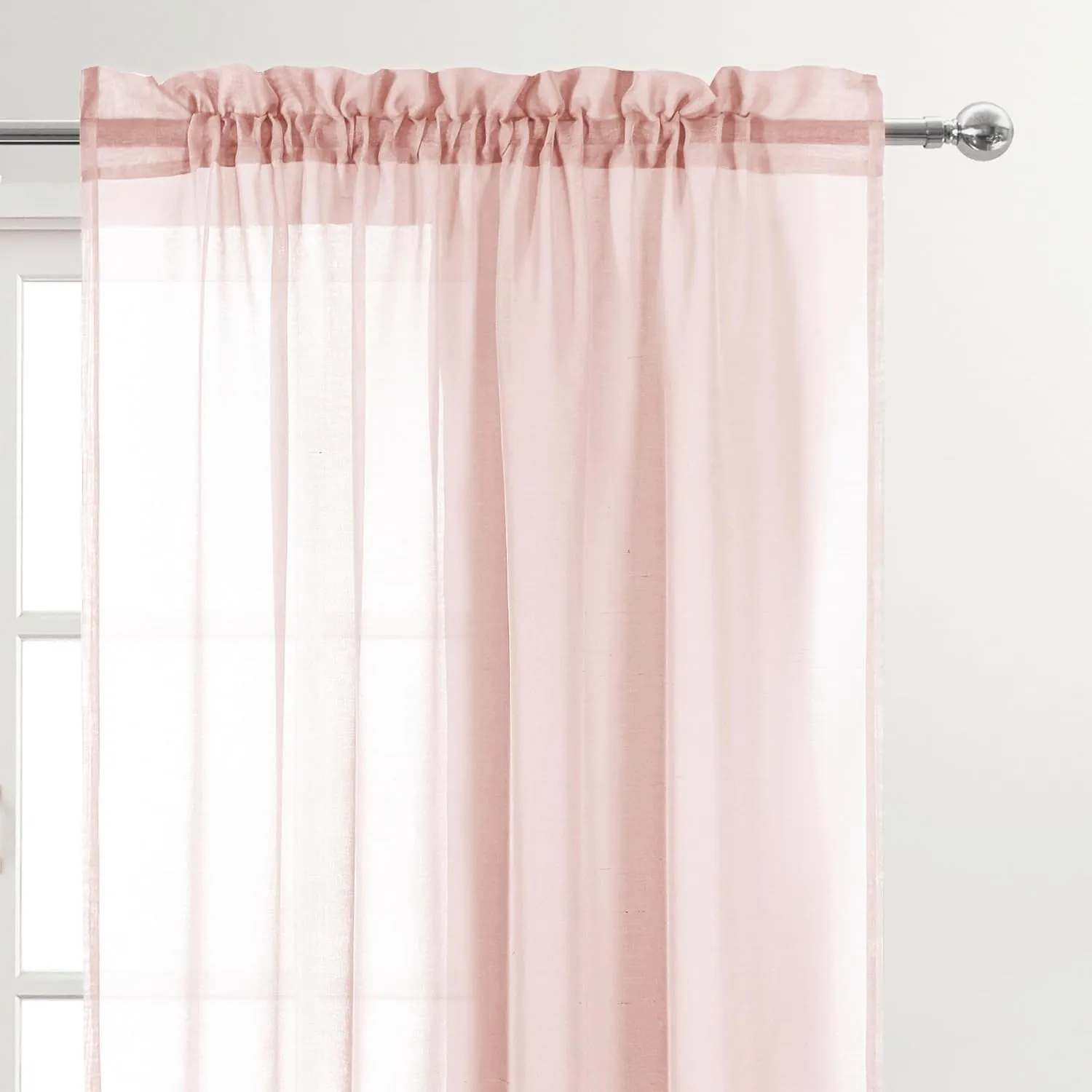 DWCN Blush Pink Sheer Curtains Semi Transparent Voile Rod Pocket Curtains for Bedroom and Living Room, 52 x 54 inches Long, Set of 2 Panels