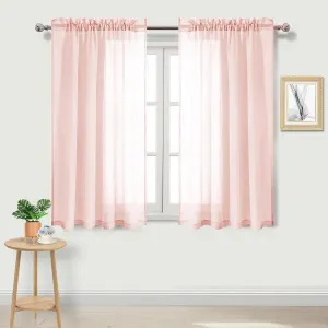 DWCN Blush Pink Sheer Curtains Semi Transparent Voile Rod Pocket Curtains for Bedroom and Living Room, 52 x 54 inches Long, Set of 2 Panels