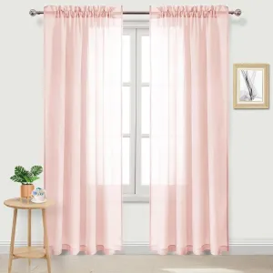 DWCN Blush Pink Sheer Curtains Semi Transparent Voile Rod Pocket Curtains for Bedroom and Living Room, 52 x 95 inches Long, Set of 2 Panels