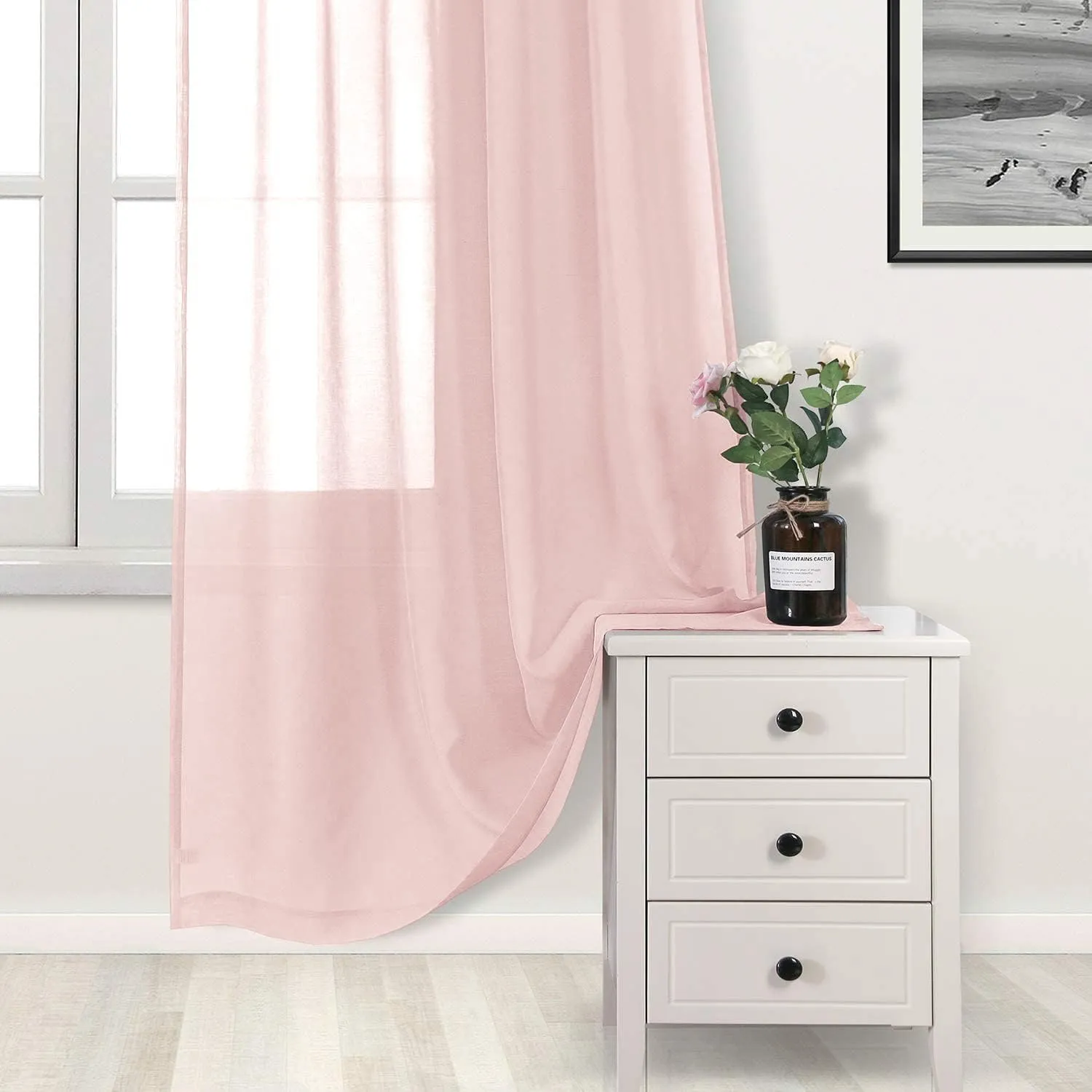DWCN Blush Pink Sheer Curtains Semi Transparent Voile Rod Pocket Curtains for Bedroom and Living Room, 52 x 95 inches Long, Set of 2 Panels