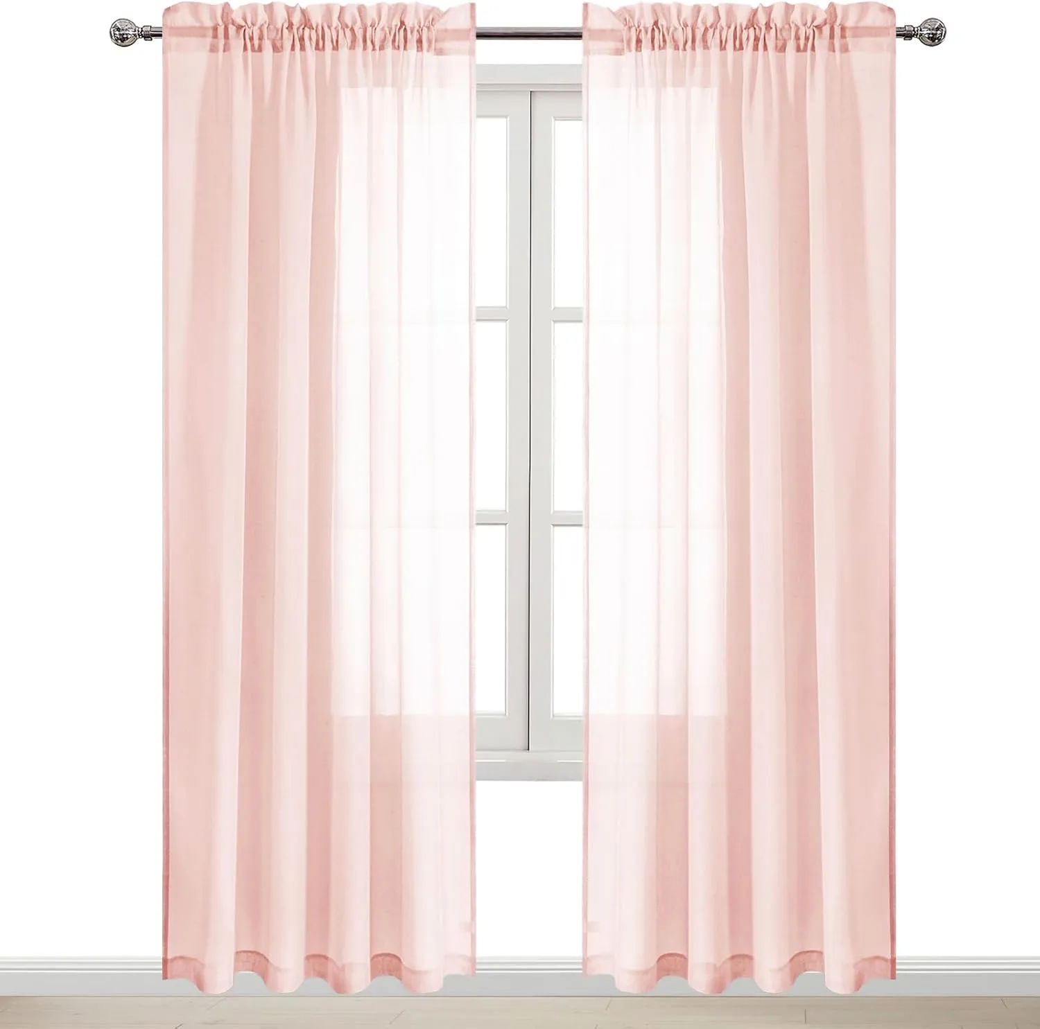 DWCN Blush Pink Sheer Curtains Semi Transparent Voile Rod Pocket Curtains for Bedroom and Living Room, 52 x 95 inches Long, Set of 2 Panels