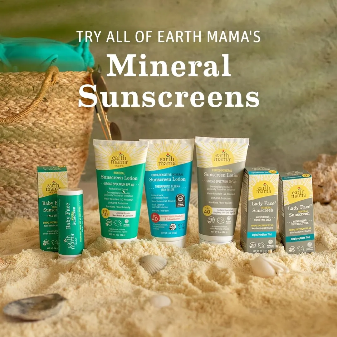 Earth Mama Tinted Mineral Sunscreen Lotion SPF 40, Contains Organic Argan and Red Raspberry Seed Oil, 3-Ounces