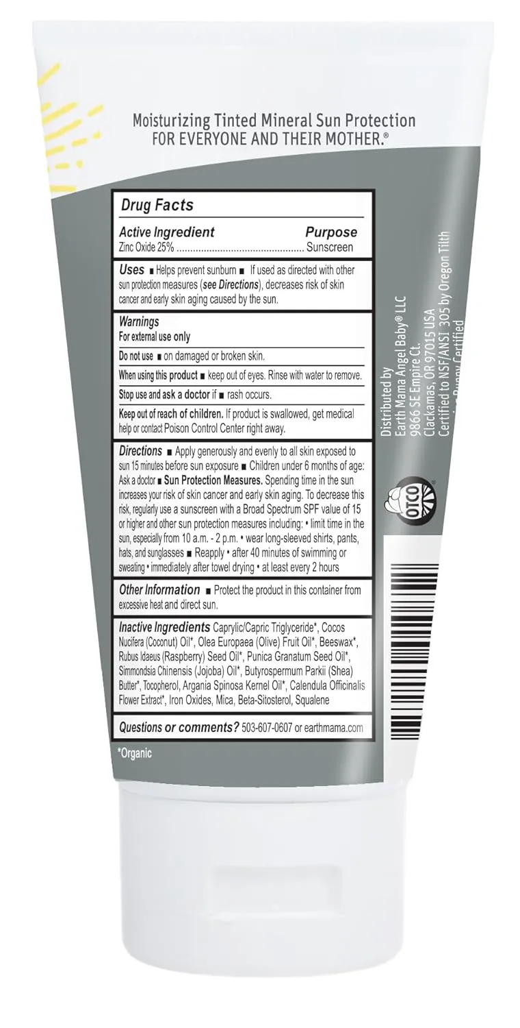 Earth Mama Tinted Mineral Sunscreen Lotion SPF 40, Contains Organic Argan and Red Raspberry Seed Oil, 3-Ounces