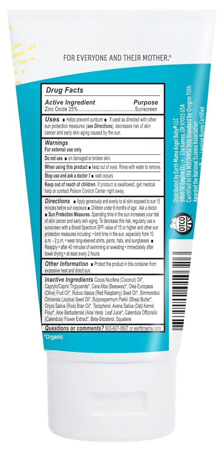 Earth Mama Uber-Sensitive Mineral Sunscreen Lotion SPF 40 | Reef Safe, Non-Nano Zinc, Contains Organic Colloidal Oatmeal | Steroid-Free Eczema Cream for Baby, Kid & Family, 3-Ounce
