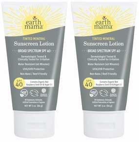 Earth Mama Tinted Mineral Sunscreen Lotion SPF 40, Contains Organic Argan and Red Raspberry Seed Oil, 3-Ounces, 2-Pack