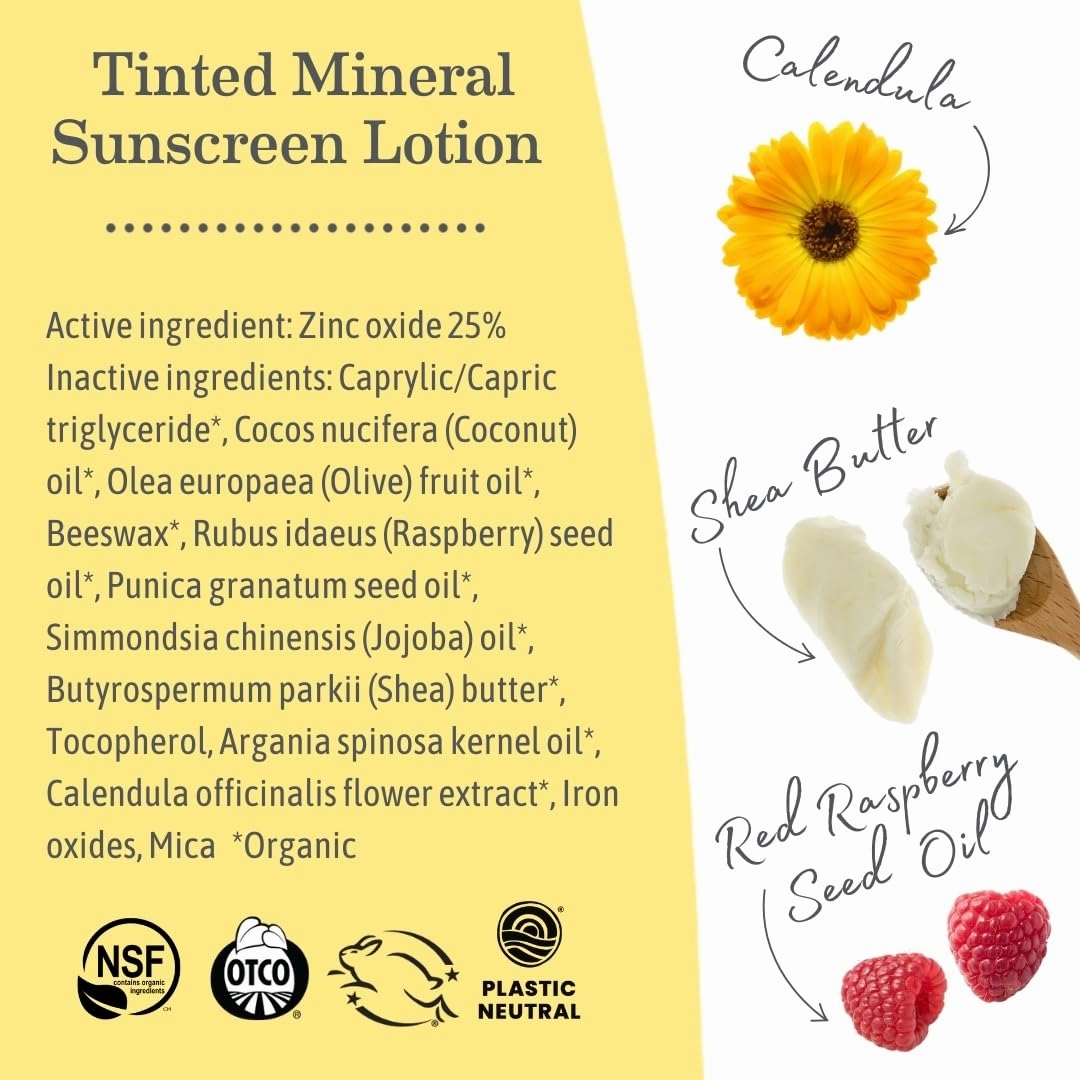 Earth Mama Tinted Mineral Sunscreen Lotion SPF 40, Contains Organic Argan and Red Raspberry Seed Oil, 3-Ounces, 2-Pack